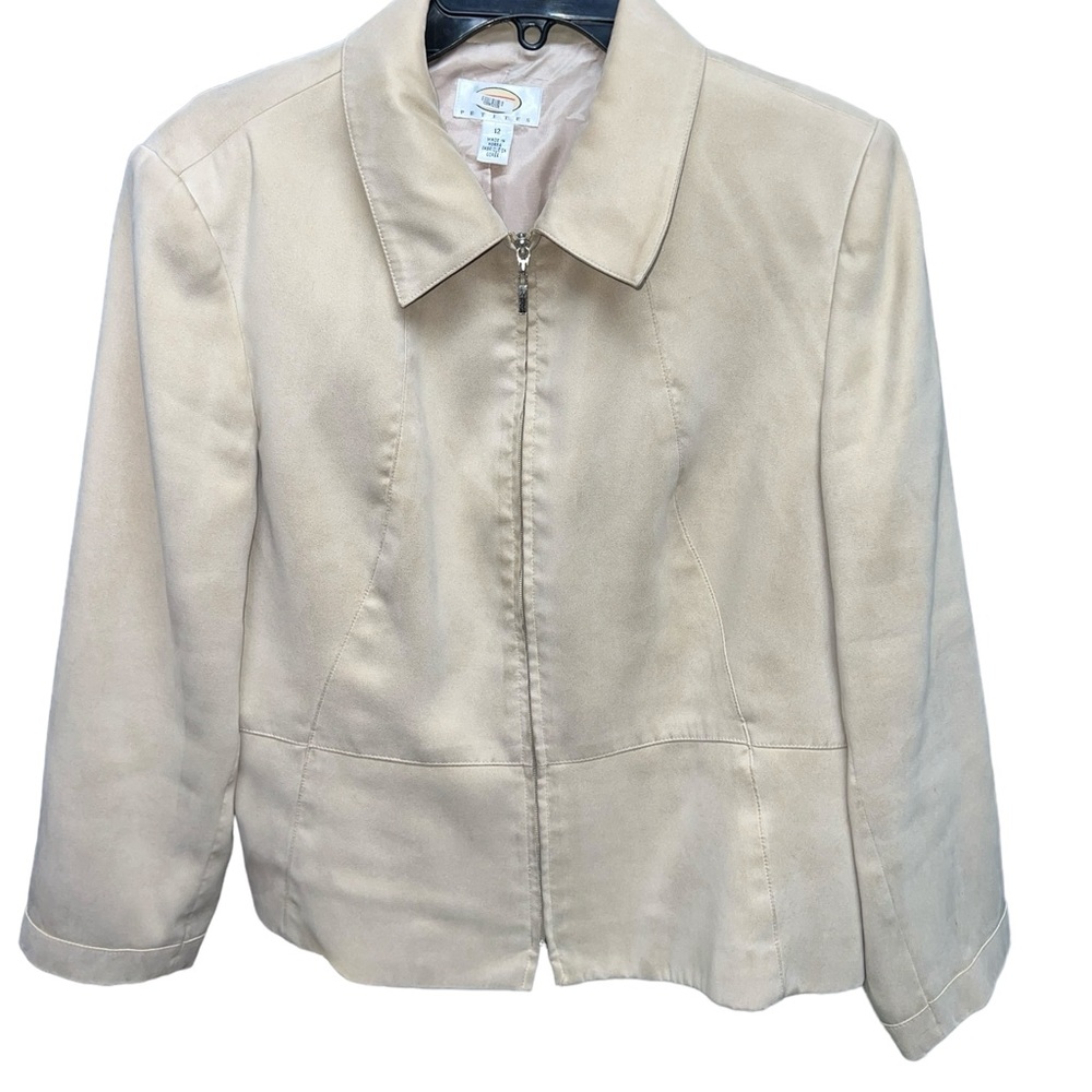 Talbots Blazer Jacket Size 12P Beige Zip Up Pockets